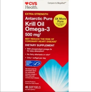 CVS Krill Oil Omega-3 500 mg 45 SOFT GELS EXP 03/26 - Picture 1 of 1