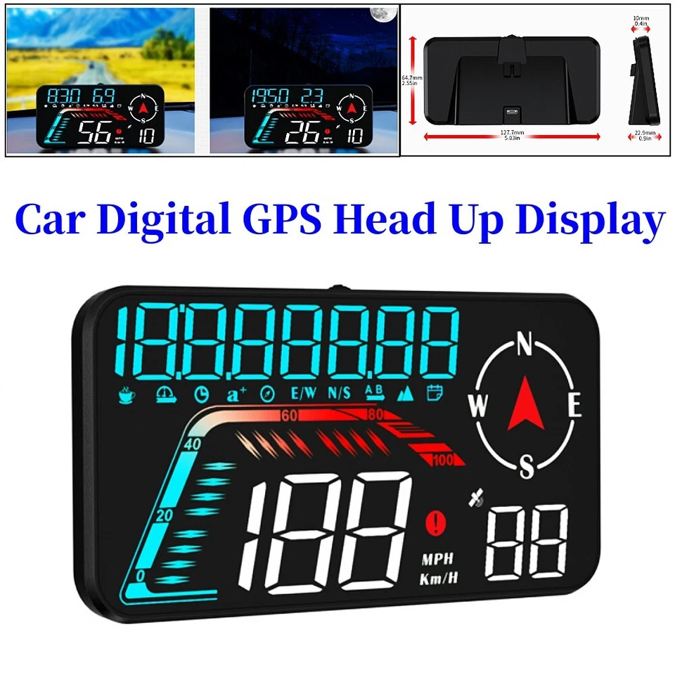 5.5" HUD Car Digital GPS Head Up Display Speedometer Overspeed Alarm Modified - Image 1 of 4