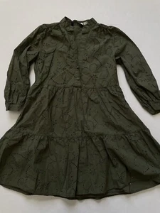 Zara Dress Womens XS Army Green Eyelet Tiered Empire Waist 3/4 Sleeve - Picture 1 of 8