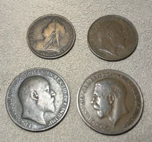 British Lot Two One Penny Coins 1910 &1921 Plus 2 Half Penny Coins 1898 & 1909 - Picture 1 of 9