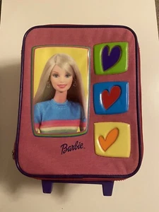 Vtg 2002 Barbie Overnight Rolling Suitcase Wheels Zip Handle Pink 16" x 12” RARE - Picture 1 of 10