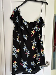 Ladies Black Floral One Shoulder New Look Dress Size 18 NWOT - Picture 1 of 4
