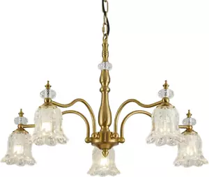5 Lights Vintage Gold Chandelier, Elegant Rustic Chandeliers Glass Pendant Light - Picture 1 of 8