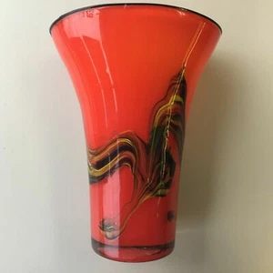 Vaso vintage in erba arte bohémien ceca vetro soffiato arancione stile tromba arte OOAK - Foto 1 di 11