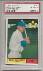 1961 TOPPS #141 BILLY WILLIAMS, PSA 6 EX-MT, ROOKIE, RC, HOF, CHICAGO CUBS, L@@K