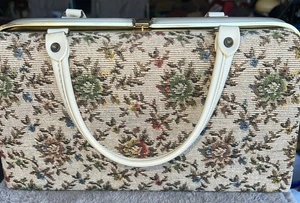 Vintage Dover Blumen Gobelin Teppich Box Tasche Handtasche Messing Top Ledergriff - Bild 1 von 21