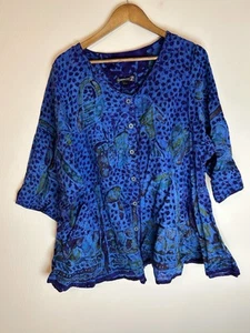 Nnamdi Ibenagu Batik Blue Tie-Dye Tunic V-Neck Swing Design Nigeria S Small - Picture 1 of 3