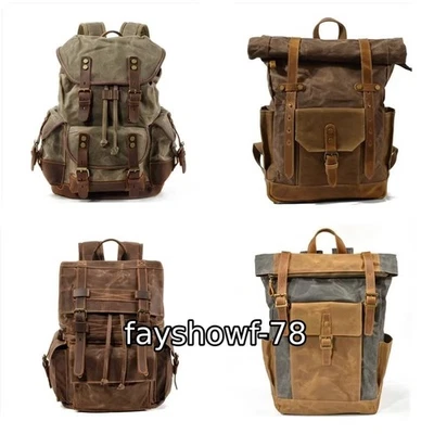 Mochila retro impermeable de lona encerada de cuero vintage mochila de viaje al aire libre Foto 1 de 4