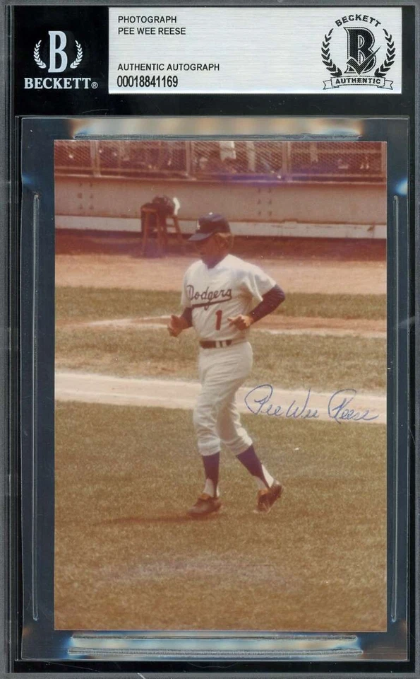 Pee Wee Reese Beckett BAS Signed Original 4x5 Photo Dodgers Autograph - Image 1 of 2