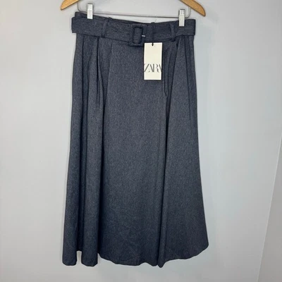 Falda midi Zara con capucha con cinturón línea A azul elegante informal armario para mujer L nueva  Foto 1 de 4