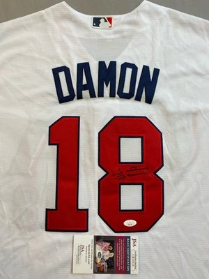 TEAM USA WORLD CLASSIC JOHNNY DAMON AUTOGRAPH HOME WHITE #18 MAJESTIC JERSEY JSA - Image 1 of 4