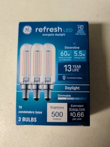 GE Refresh LED 60w Candelabra Base 3 Bulbs 500 Lumens 5.5w Dimmable - Picture 1 of 4