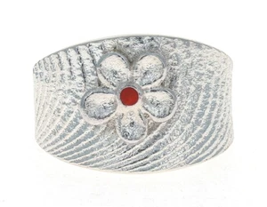 9 - Cuttlefish Tufa Cast Flower Ring By Navajo Artist Rebecca T. Begay - Picture 1 of 5