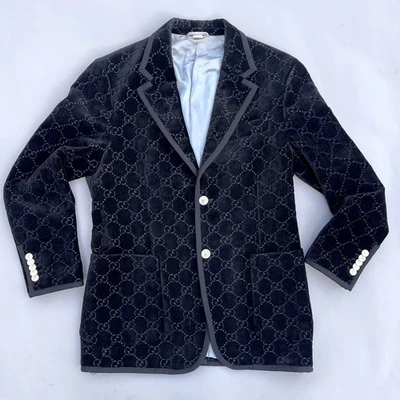 Blazer Gucci Negro Terciopelo Monograma Para Hombre Talla 46 Botones Nacarados Foto 1 de 4