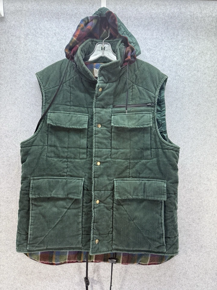 Boston Traders Corduroy Vest Hooded W/Pockets Vintage Wool Blend Lining - Image 1 of 4