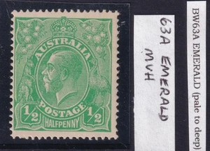 Australia KGV 1915, 1/2d Green, Single Wmk, BW63A, MUH. - Picture 1 of 2