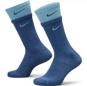 Nike Lab Double Cuff Cushioned Mid Crew Socks Women's Size Medium Blue/White NEW - Picture 1 of 5