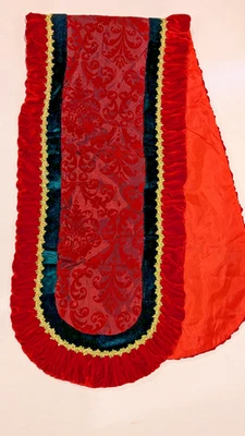 Corredor de mesa decorativo borde reunido terciopelo damasco rojo y verde 17 x 72 Foto 1 de 4