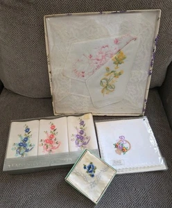 Vintage 8 Hankies NEW Ladies Floral Embroidered  Lace - Varieties NEW In Boxes - Picture 1 of 12