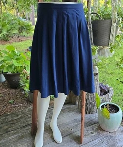 Brooks Brothers Red Fleece Navy Blue Pleated 100% Cotton Midi Skirt Size 6 NWT - Picture 1 of 11
