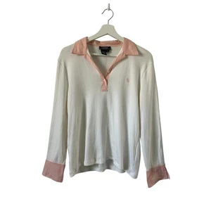  Top vintage Ralph Lauren Westbury bianco rosa con colletto taglia grande - Foto 1 di 13