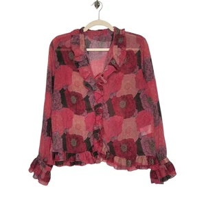 Camisa De Colección Claudia Ev Medusas Volantes Botón 10 Flores Florales Arte En Todas Partes - Imagen 1 de 4