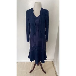 Neu mit Etikett Komarov Stufen Charmeuse & Chiffon Kleid & Jacke Größe Small - Bild 1 von 14