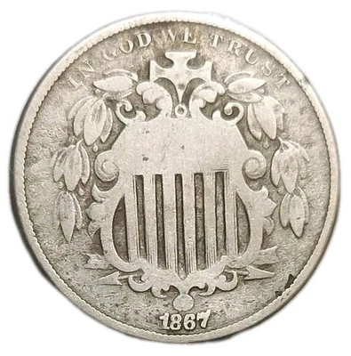 1867 US Shield Nickel 5c 5 Cents No Rays Historical Old Post Civil War Coin - Image 1 of 2