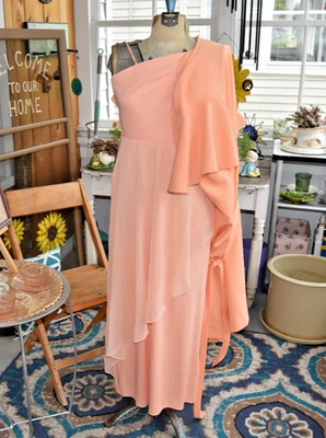 70s Spaghetti Strap Gown with Matching Wrap Roaman's Formal Peach - Size XS - Image 1 of 4