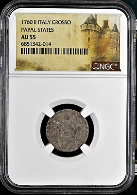 1760-II Pope Clement XIII Silver Grosso ITALY Papal States NGC AU 55 - Image 1 of 4