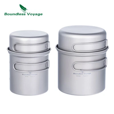 Titanium Pot Pan Set Camping Cookware Lightweight Outdoor Kitchen Bowl Mess Kit - Image 1 of 4