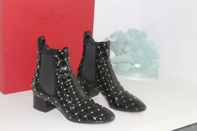 Valentino Rockstud  Black Patent Leather Ankle Boot  W/box Size 37 Made In Italy - Image 1 of 4