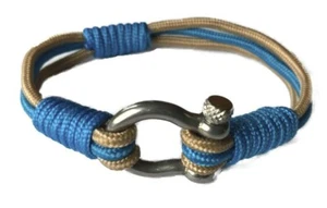 Nautical Bracelet By Columbus Nautic Made of Yachting Rope Blue Cream - Picture 1 of 8