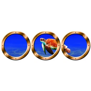 VWAQ Ocean Porthole - Sea Turtle Animals Wall Stickers Submarine Window Decal - Picture 1 of 6
