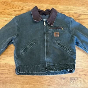 Carhartt Detroit Moss Green Fleece Blanket Lined Coat Jacket YYJ97 Youth Size 8 - Picture 1 of 6