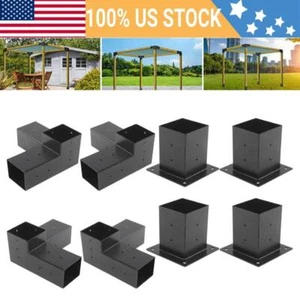 8Pcs Pergola Corner Extension Bracket Steel Elevated Wood Stand Hardware Kit - Picture 1 of 12