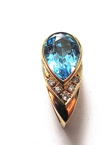 CIONDOLO TOPAZIO BLU GOCCE con brillanti in 750/- 18 crt. GG - Foto 1 di 5