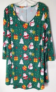 LARACE WOMEN'S PLUS SIZE 3X GREEN CHRISTMAS NIGHT SHIRT STRETCH SANTA SNOW MAN - Picture 1 of 5