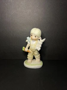 Vintage UCGC Matte Ceramic Bisque Girl w/ Rabbit & Carrot Easter Figure 4.75" - Picture 1 of 6