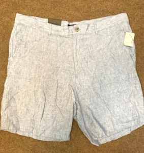 Pantalones Cortos Saks Fifth Avenue Para Hombre 38 Lino Frente Plano Chino Azul Relajado Playa - Imagen 1 de 9