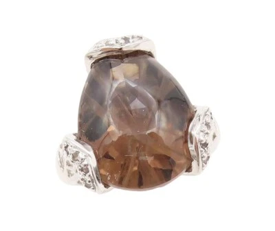 Anillo de plata de ley 925 vintage cabujón forma de gota cuarzo ahumado talla 6 RG30278 Foto 1 de 4