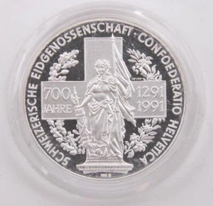 Switzerland 1991 700 year Confederation 1-ounce 999 pure silver Gem Proof - Picture 1 of 2