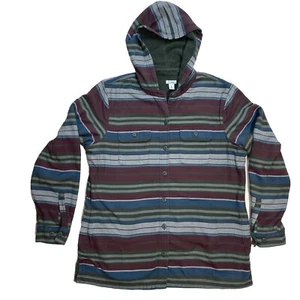 L.L. Bean Hooded Jacket - Women's MEDIUM - Stripes Mid Length Fleece Cotton Boho - Picture 1 of 10