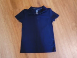 Navy Polo Shirt Top Short Sleeve Girls Size M 7/8 - Picture 1 of 2