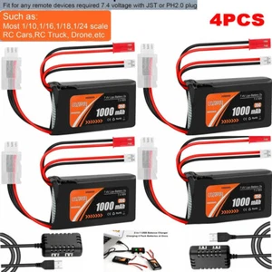 4 stk 7,4V 1000mAh 2S Lipo Batterie 35C Akku mit PH2.0 & JST Stecker für RC Auto - Bild 1 von 8