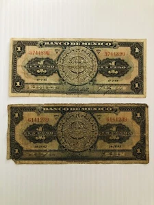 Mexico 1 Peso 1943 Series G and J and 1945 Series Y Lot of 3 Banknotes - Picture 1 of 2