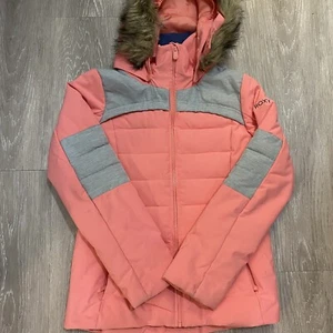 Roxy Bamba Insulated Snowboard Jacket Dryflight Girls 14 XL Peach Pink Ski - Picture 1 of 7