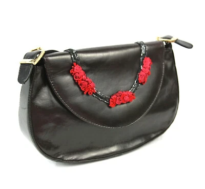 Bolso de mano pequeño vintage Y2K J Renee con cuentas rosas satinadas imitación cuero marrón Foto 1 de 4