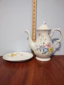 Mikasa - Antique Green Victoria - Floral Teapot And Biscuit Plate - Japan D3401 - Foto 1 di 8
