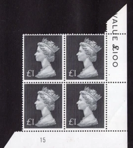 QEII 1972 Machin SG;831b £1 bluish black CY. 15 corner block 4 UMM - Picture 1 of 1